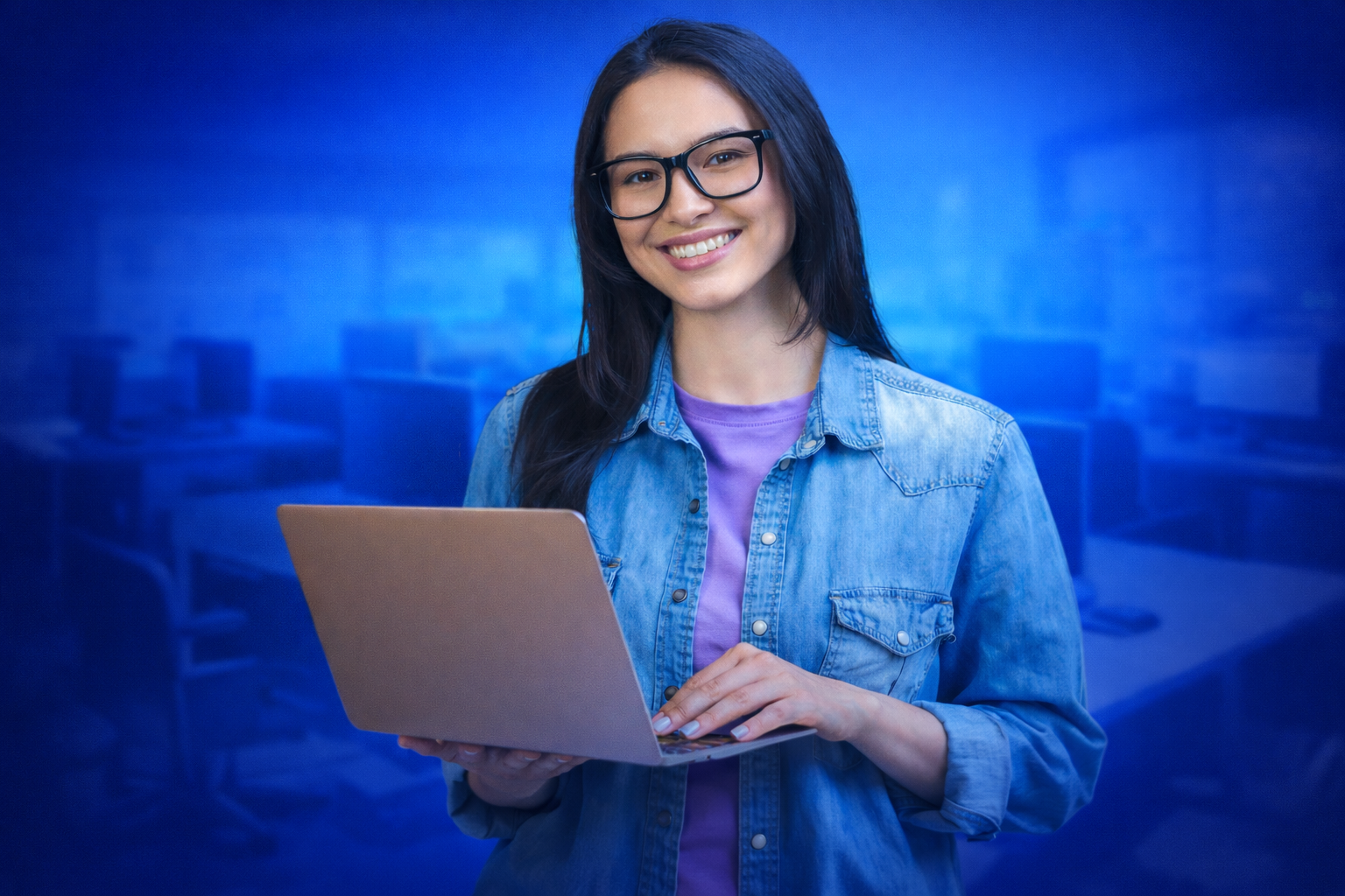 Student confidently using computer after MSCIT training